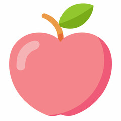 Realistic Pink Lady Apple Vector – Glossy Pink-Red Apple with Leaf and Stem on White Background