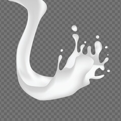 White milk cream or yogurt wave flow splashes. Swirl dairy drink with drops and splatters. Realistic 3d vector liquid swirls and drips, liquid flow streams.