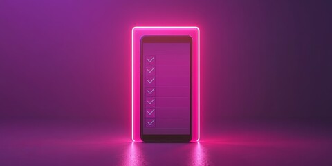 Smartphone Checklist in Vibrant Neon Pink Glow