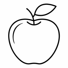Minimalist Line Art of Honeycrisp Apple – Thin Black Outline with Stem and Leaf, Elegant Vector Design