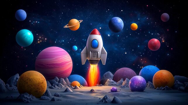 Rocket Launch with Alien Planetscape.