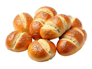 Golden Bread Rolls with Sesame Seeds, Artisanal Baking, Crusty Exterior & Soft Interior, High Detail Food Photography, Shallow Depth of Field, Freshly Baked ,PNG file isolated transparent background