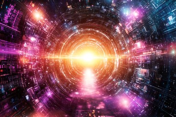 Futuristic Digital Tunnel with Glowing Lines