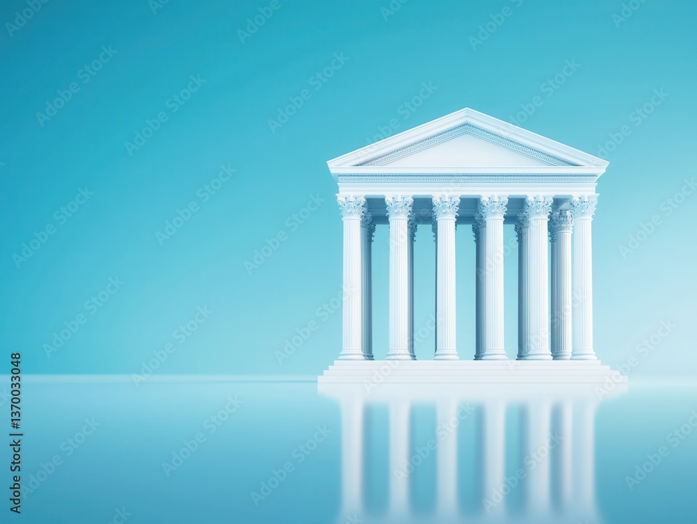 Poster classical architecture against blue background with reflection