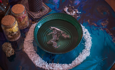 Mystical illustration for esoteric content. Close up details cleansing rite