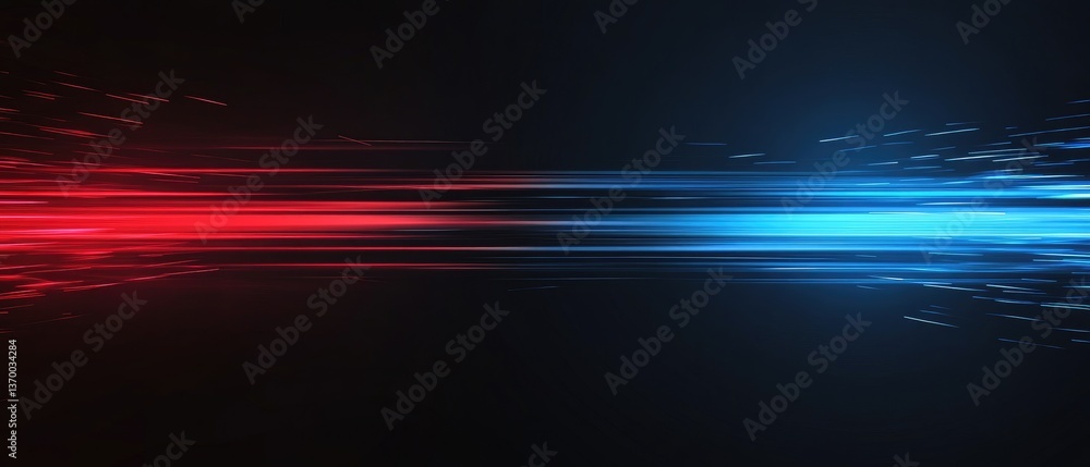 Poster abstract red and blue light streaks on dark background creating a sense of speed and futuristic ener