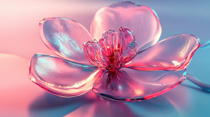 Transparent Glass Flower with Pink and Blue Lighting