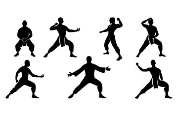 set of Kung Fu silhouette vector illustration