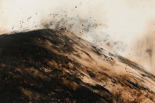 Abstract Volcanic Landscape with Ink Painting, and Eruption Art.