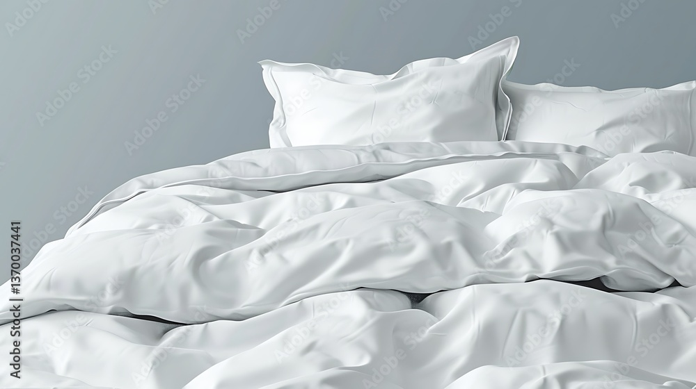 Poster crisp white bedding with pillows and sheets creating a soft look