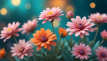 Fototapeta premium A digital painting of flowers with a shallow depth of field, the flowers are in focus while the background is blurred