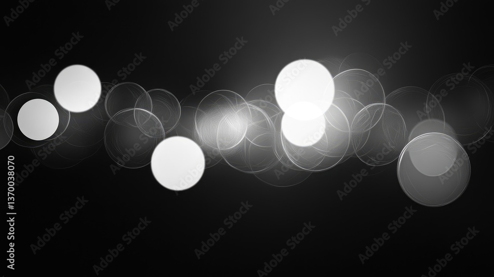 Poster abstract black and white background with glowing circular bokeh lights and soft focus effects for cr