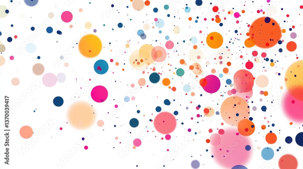 Poster colorful abstract circles and dots in a dynamic display on a bright white background