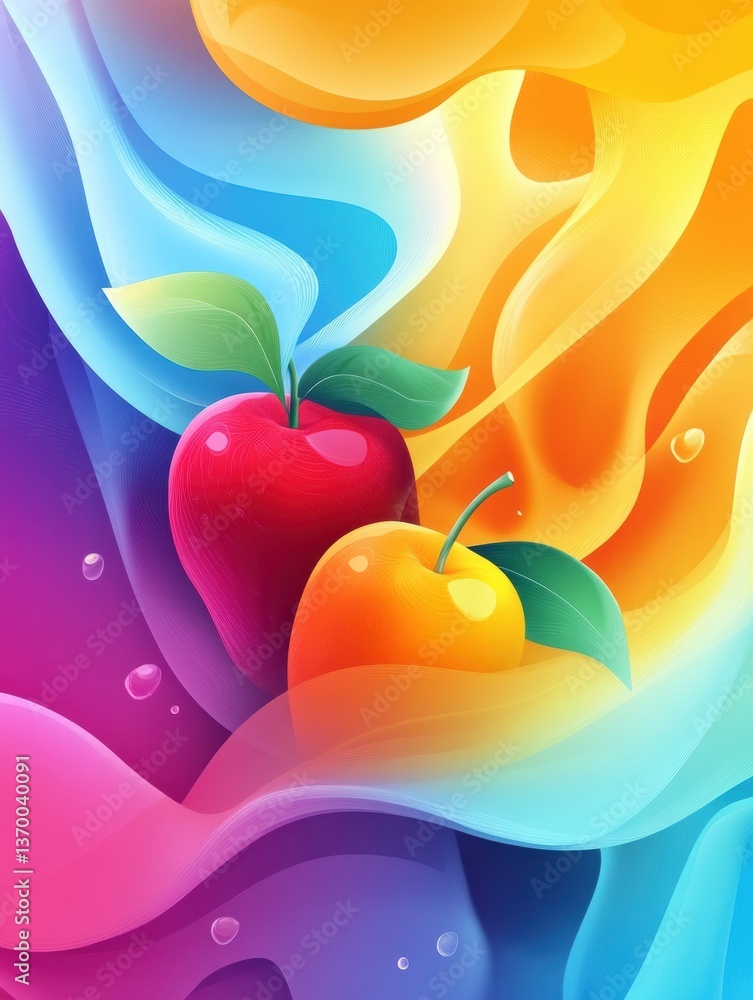 Poster Vibrant abstract background with dynamic flow of fresh groceries in smooth liquid gradients Generative AI