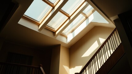 Fototapeta premium Interior stairway with skylights and natural light