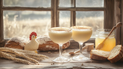 Obraz premium A Provence-inspired Easter themed cocktail aperitif drink with chocolate bunny and easter cookies 