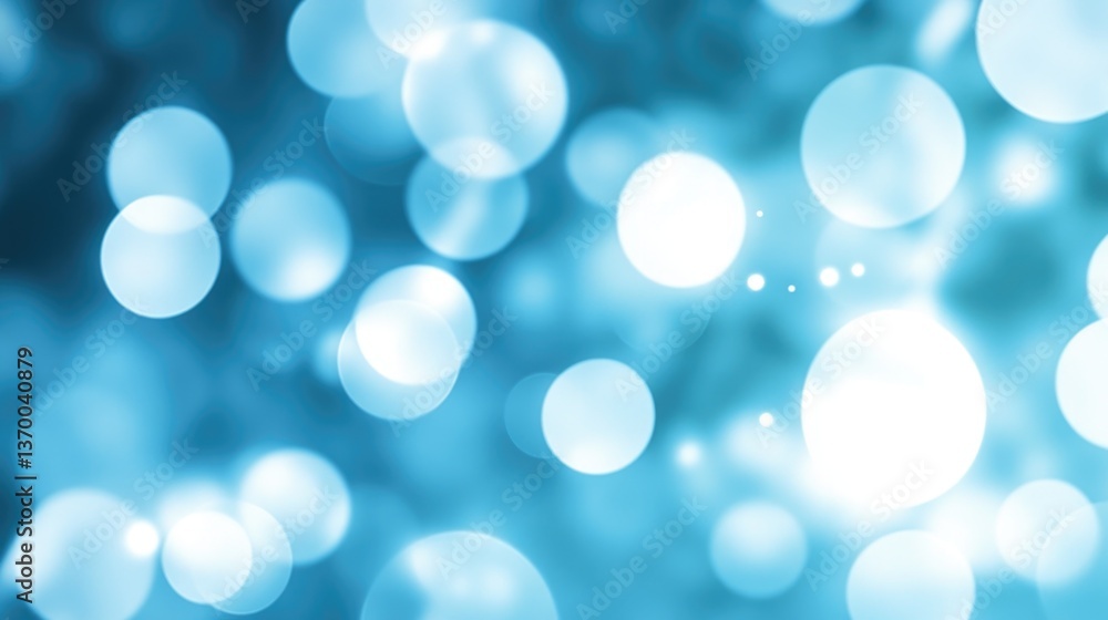 Poster soft blue bokeh background with blurred circular light spots for creative design and visual projects