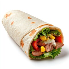Deliciously rolled doner wrap isolated white background food photography clean presentation culinary delight