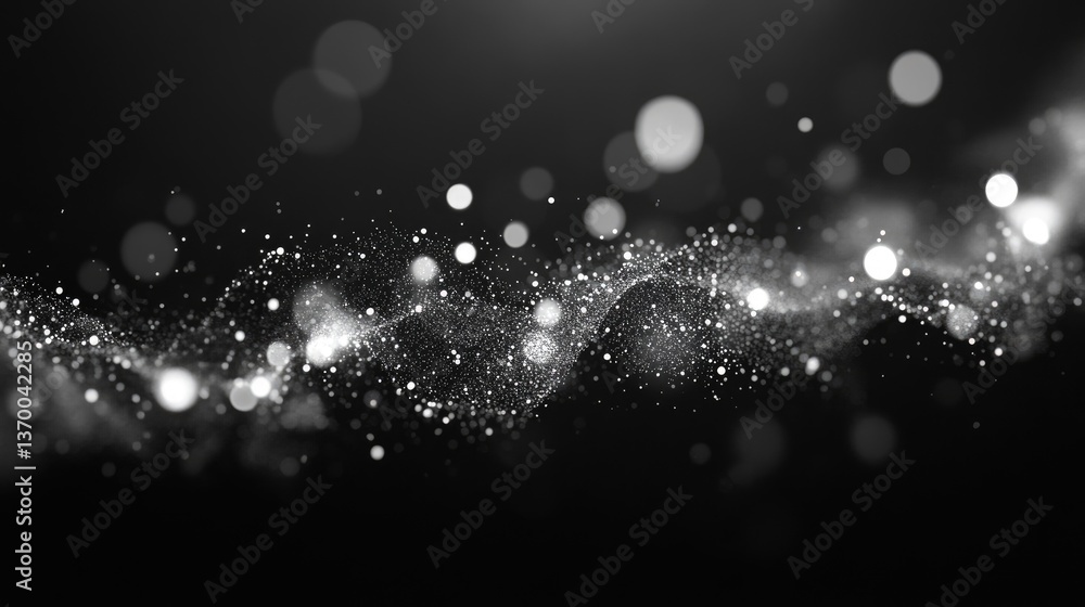 Poster ethereal black and white glittering bokeh with soft light effects creating a magical atmosphere in a
