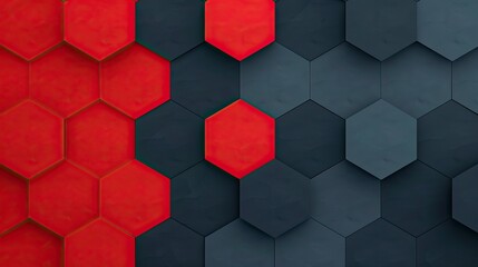 Abstract geometric pattern of red and dark gray hexagons