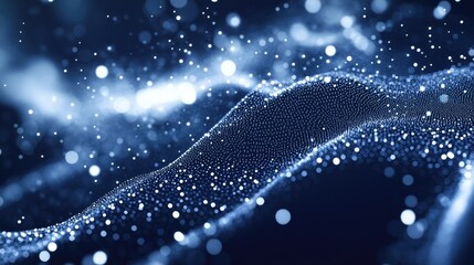Abstract blue waves with glowing particles creating a mesmerizing depth effect in digital art representation