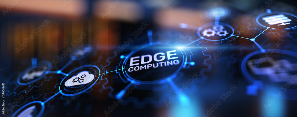Aufkleber edge computing modern it technology on virtual screen concept.