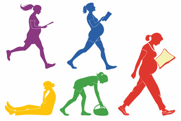 set of Pregnant women activity silhouette vector illustration