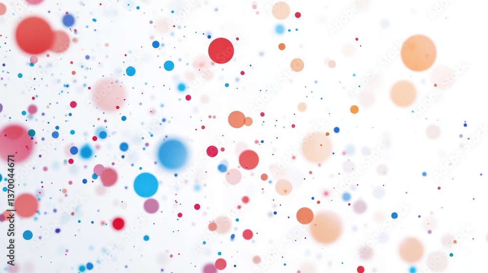 Poster colorful dots in vibrant arrangement creating abstract background with soft focus on white space