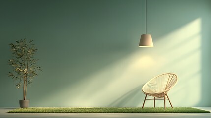 Sunlit Room: Green Wall for Chair, Plant.