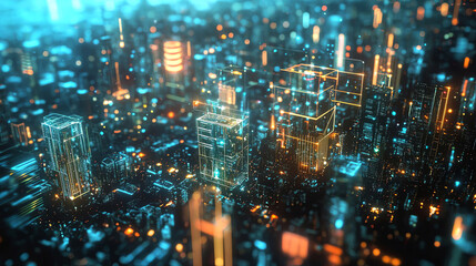 Obraz premium A stunning urban landscape filled with vibrant lights and futuristic architecture