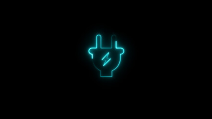 Obraz premium Glowing neon charging plug icon isolated on Black Background