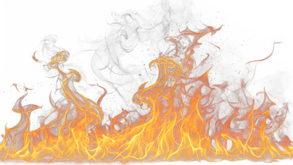 Fire flame smoke ember orange yellow red transparent background. Heat burn blaze inferno. Realistic flickering glow light. Hot energy bright warmth. Spark ignition explosion hazard danger. Smoke mist