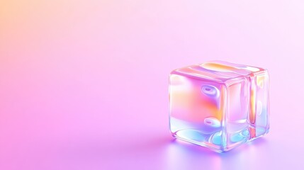 Abstract iridescent cube on pastel background