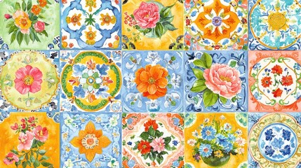 Vibrant spring season floral pattern botanical art seamless design nature aesthetic concept