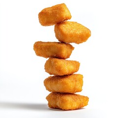 Stacked chicken nuggets showcase food photography minimalist background hyperrealistic style