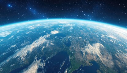Fototapeta premium Earth from space, detailed view of continents, clouds, and atmosphere