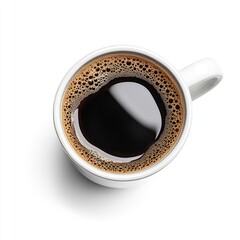 Rich black coffee close-up white background high-resolution image minimalist setting top view beverage concept