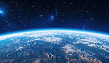 Obraz premium Earth from Space. Vast expanse of space, Earth's swirling atmosphere, detailed surface features, stars scattered across the blackness of space, view from orbit