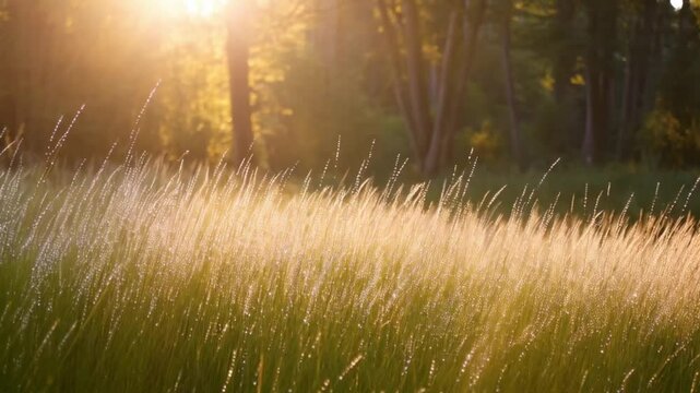 Golden Sunlight Over Tall Grass in a Peaceful Meadow