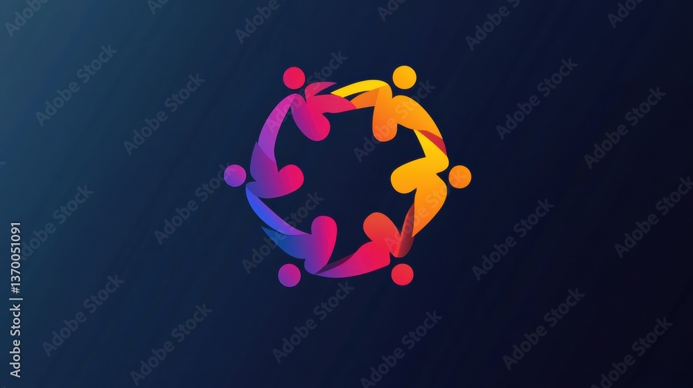 Leinwandbilder modern logo of human figures forming a unity symbol against an abstract gradient background in a pro