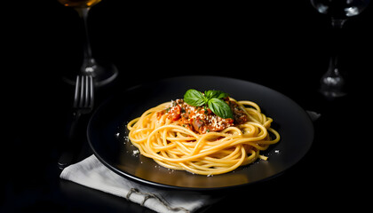 spaghetti with tomato sauce and basil
