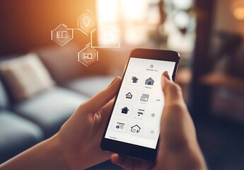Obraz premium Person using a smartphone app to control their smart home devices.