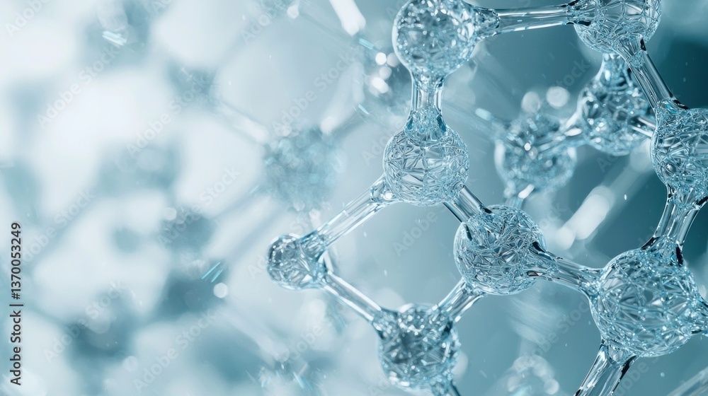 Poster abstract molecular structure in blue tones symbolizing innovation and technology, focusing on interc