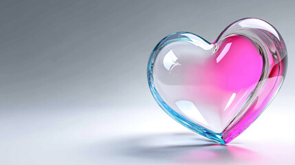 A translucent heart-shaped object with a pink core and blue outer layer