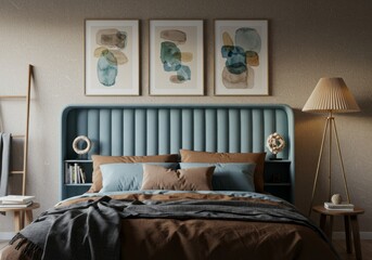 Bedroom with Blue Fluted Headboard
