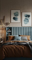 Bedroom with Blue Fluted Headboard