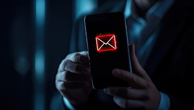 Checking a suspicious email on a mobile phone