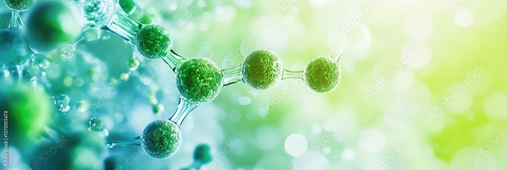 Poster green molecular structure with nature background representing science