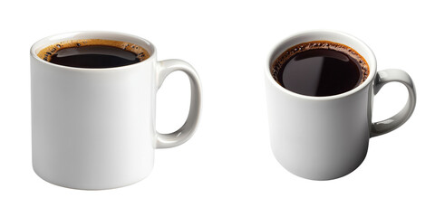Two White Coffee Mugs Filled with Dark Brewed Coffee on a Transparent Background