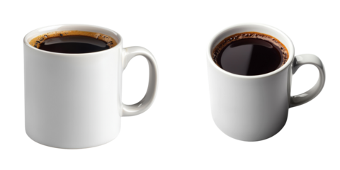 Two White Coffee Mugs Filled with Dark Brewed Coffee on a Transparent Background